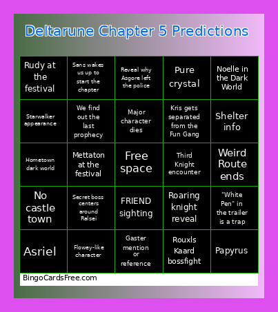Deltarune Chapter 5 Predictions Bingo Card