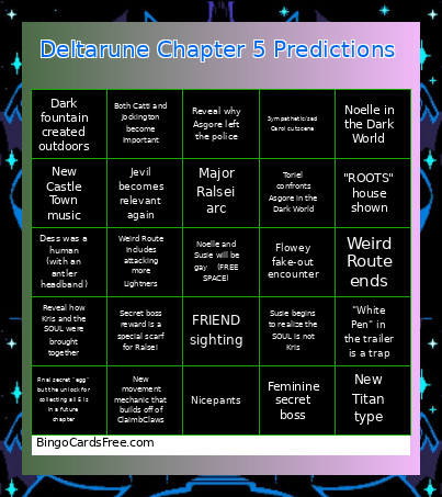 Deltarune Chapter 5 Predictions Bingo Card