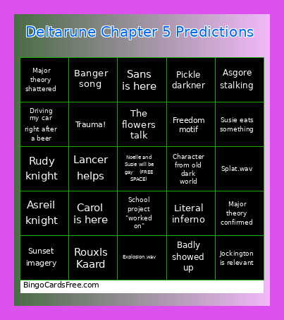 Deltarune Chapter 5 Predictions Bingo Card
