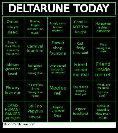 Deltarune Chapter 5 Predictions Bingo Card 2