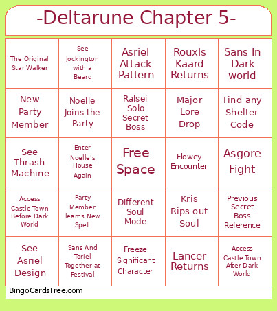 Deltarune Chapter 5 Predictions Bingo Card