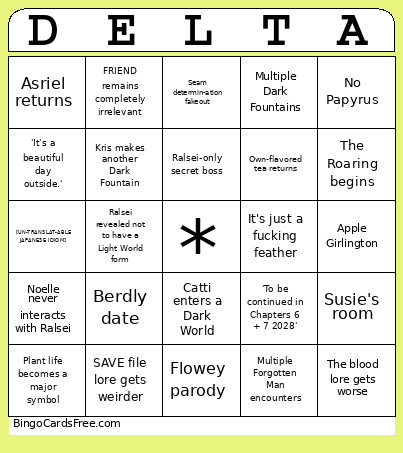 DELTARUNE Chapter 5 Predictions Bingo Card