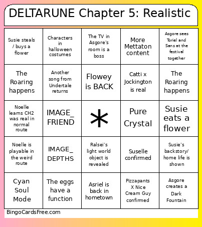 DELTARUNE Chapter 5: Realistic Bingo Card