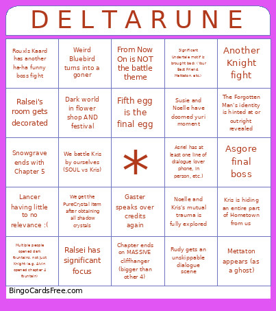 Deltarune Chapter 5 (Serious Predictions) Bingo Card