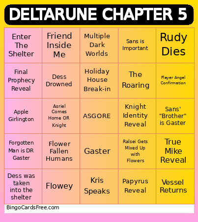 DELTARUNE CHAPTER 5 V2 Bingo Card