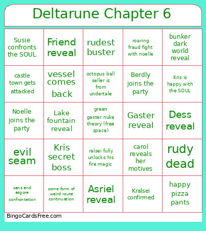 Deltarune Chapter 6 Bingo Card