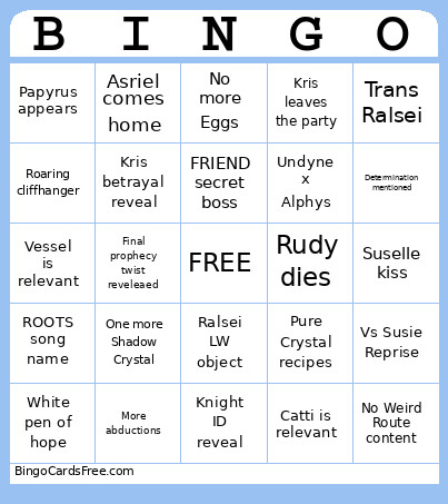 Deltarune Chapter 6 Bingo Card