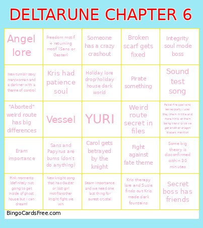 DELTARUNE CHAPTER 6 Bingo Card