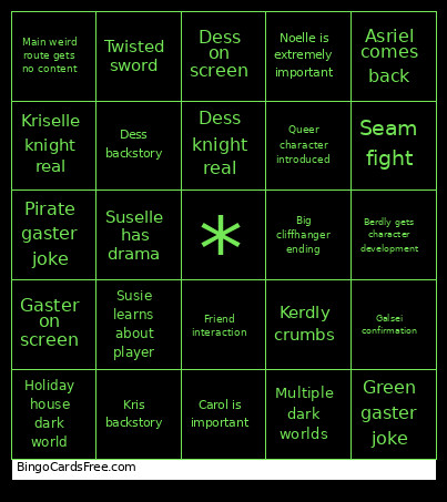 Deltarune Chapter 6 Bingo Card