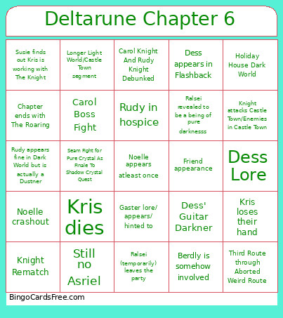 Deltarune Chapter 6 Bingo Card 2