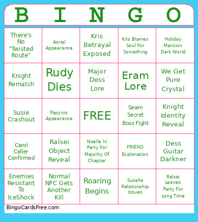 Deltarune Chapter 6 Bingo Card