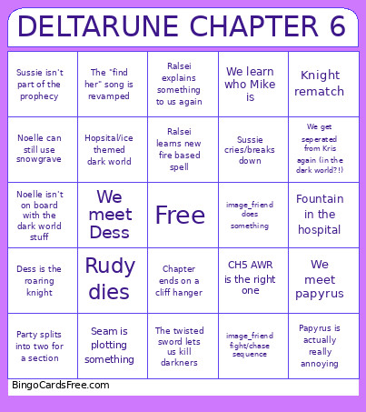 Deltarune Chapter 6 Bingo Card