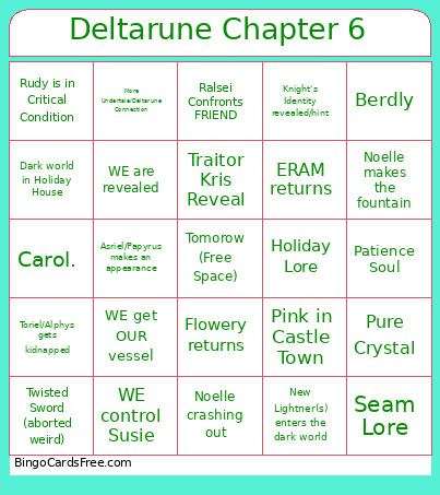 Deltarune Chapter 6 Bingo Card