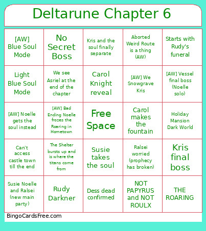 Deltarune Chapter 6 Bingo Card