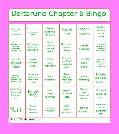 Deltarune Chapter 6 Bingo Card 2