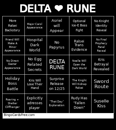 Deltarune Chapter 6 Predictions Bingo Card