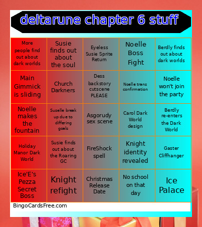 Deltarune Chapter 6 Stuff Bingo Card