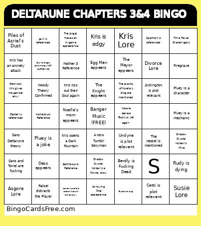 DELTARUNE CHAPTERS 3&4 Bingo Card
