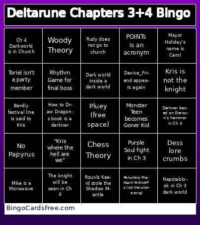 Deltarune Chapters 3+4 Bingo