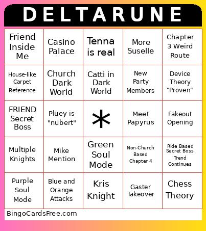 Deltarune Chapters 3-4 Predictions Bingo