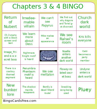 Deltarune Chapters 3 & 4 Predictions Bingo
