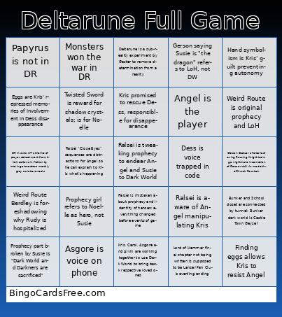 Deltarune Full Game Bingo