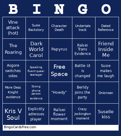 Deltarune Predictions Bingo Card