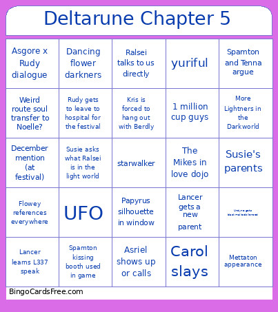 Deltarune Predictions Chapter 5 Bingo Card