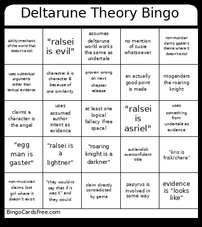 Deltarune Theory Bingo Card