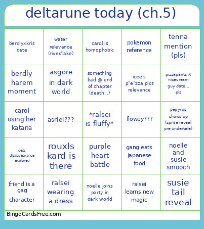 Deltarune Today (ch.5) Bingo Card