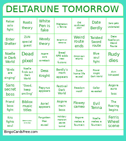 DELTARUNE TOMORROW Bingo Card