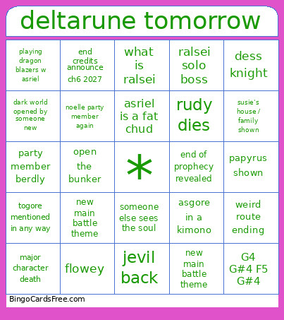 Deltarune Tomorrow Bingo Card