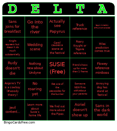 DELTARUNE TOMORROW Bingo Card