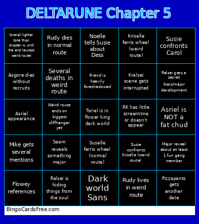 Deltatrune Chapter 5 Bingo Card