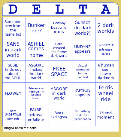 Deltaurne 5 Bingo Card