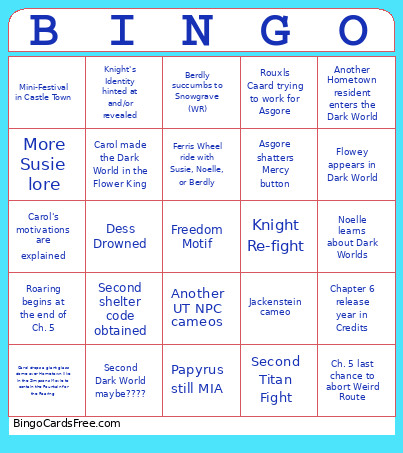 Deltrarune Chapter 5 Bingo Card