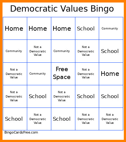 Democratic Values Bingo Card