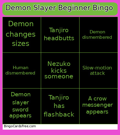 Demon Slayer Season 1 Opening Bingo Card