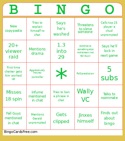 Dengler Stream Bingo Card