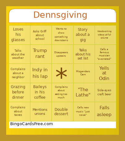 Dennsgiving Bingo Card