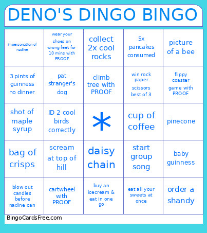DENO'S DINGO Bingo Card