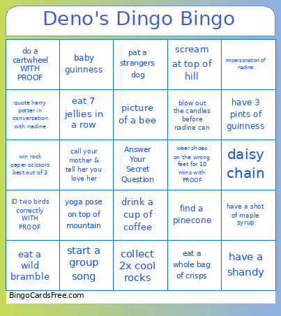 Deno's Dingo Bingo Card