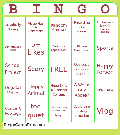 Depths Of Youtube Bingo Card