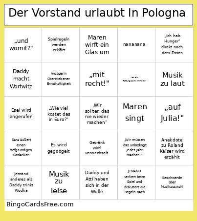 Der Vorstand Urlaubt In Pologna Bingo Card