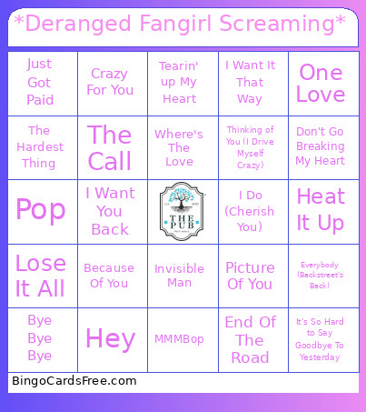 *Deranged Fangirl Screaming* Bingo Card
