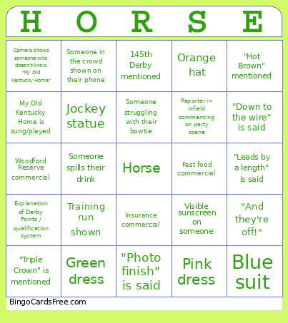 Derby Bingo Card