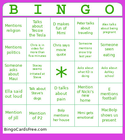 Derek Bingo Card