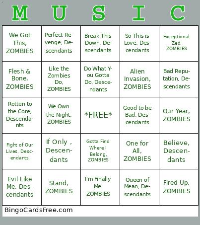 Descendants vs. ZOMBIES Bingo