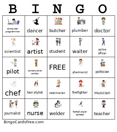 DESCRIPTIONS: People and their Jobs Bingo