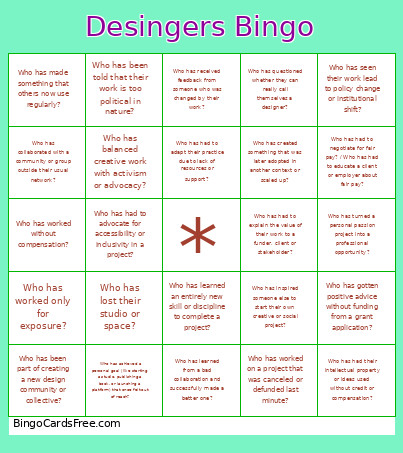 Desingers Bingo Card